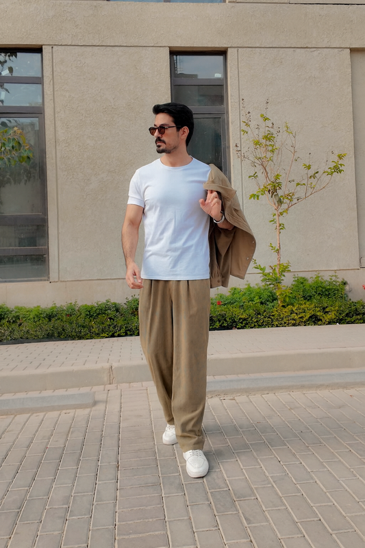 Corduroy Pleated Jogger Pants- Khaki Olive