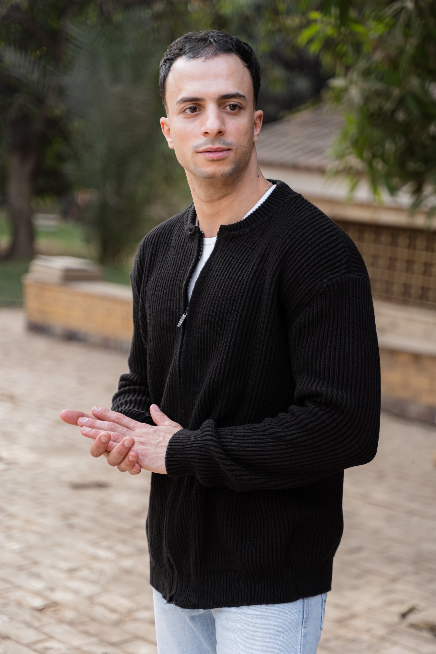 Black Zip Knit Cardigan