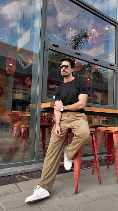 Corduroy Pleated Jogger Pants- Khaki Olive