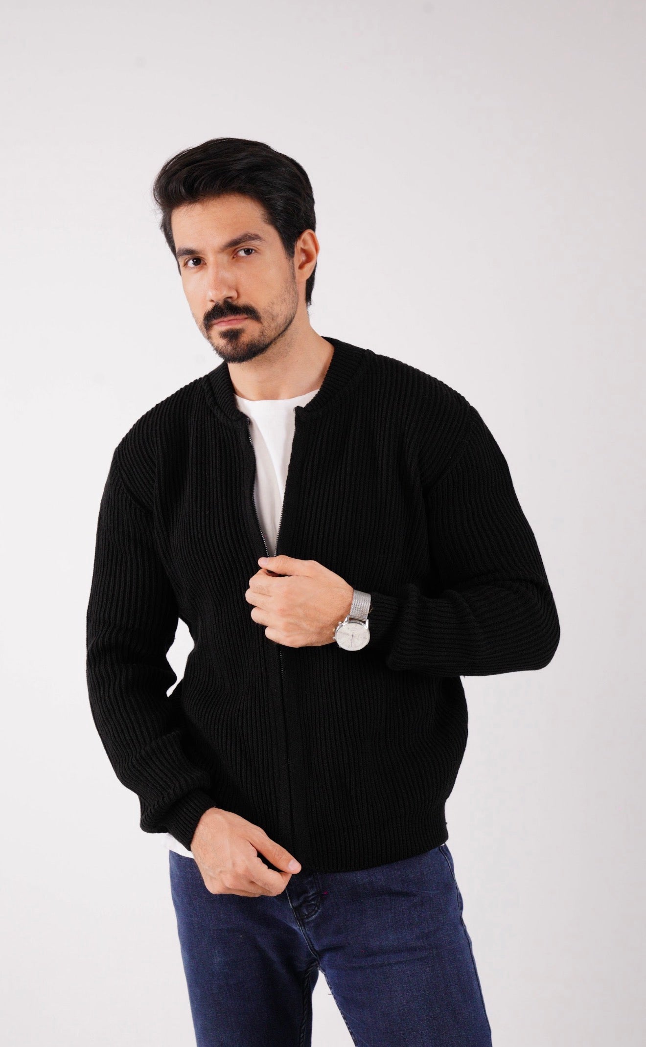 Black Zip Knit Cardigan