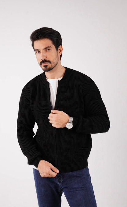 Black Zip Knit Cardigan