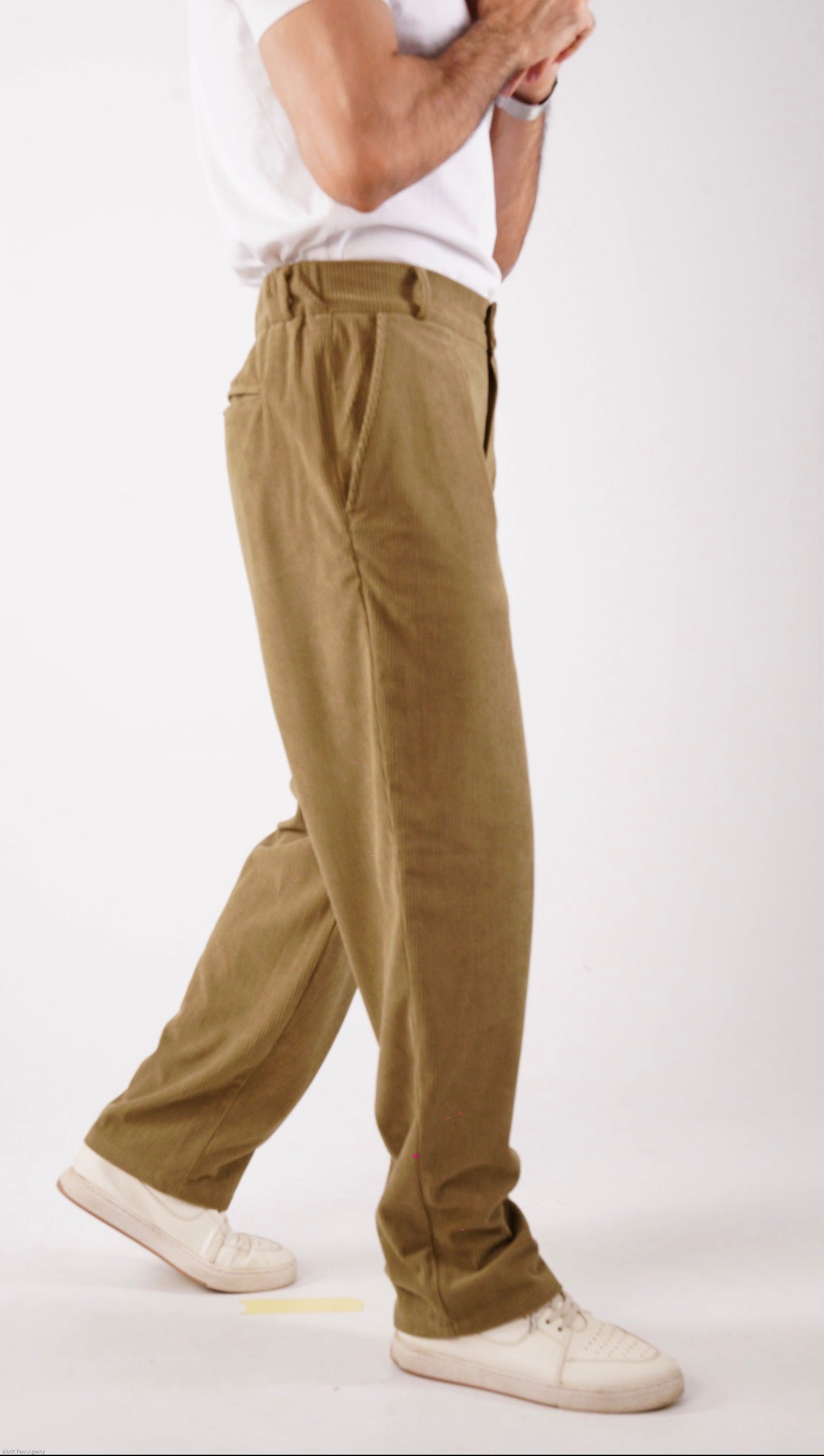 Corduroy Pleated Jogger Pants- Khaki Olive