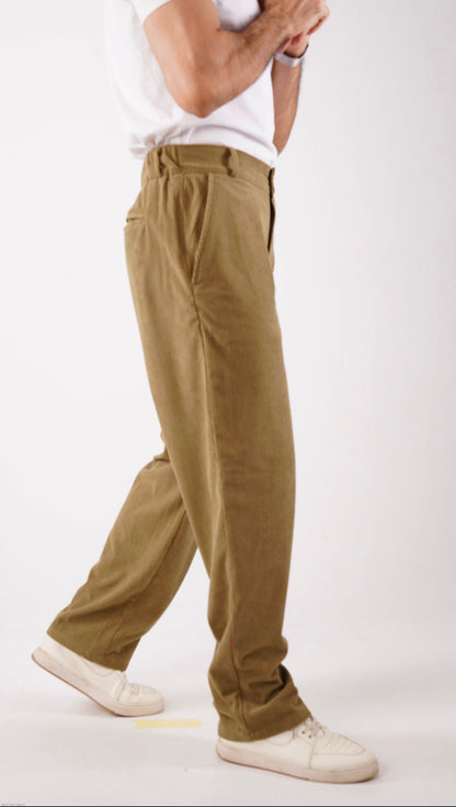 Corduroy Pleated Jogger Pants- Khaki Olive