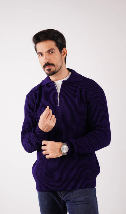 Navy Blue Quarter-Zip Knit Sweater
