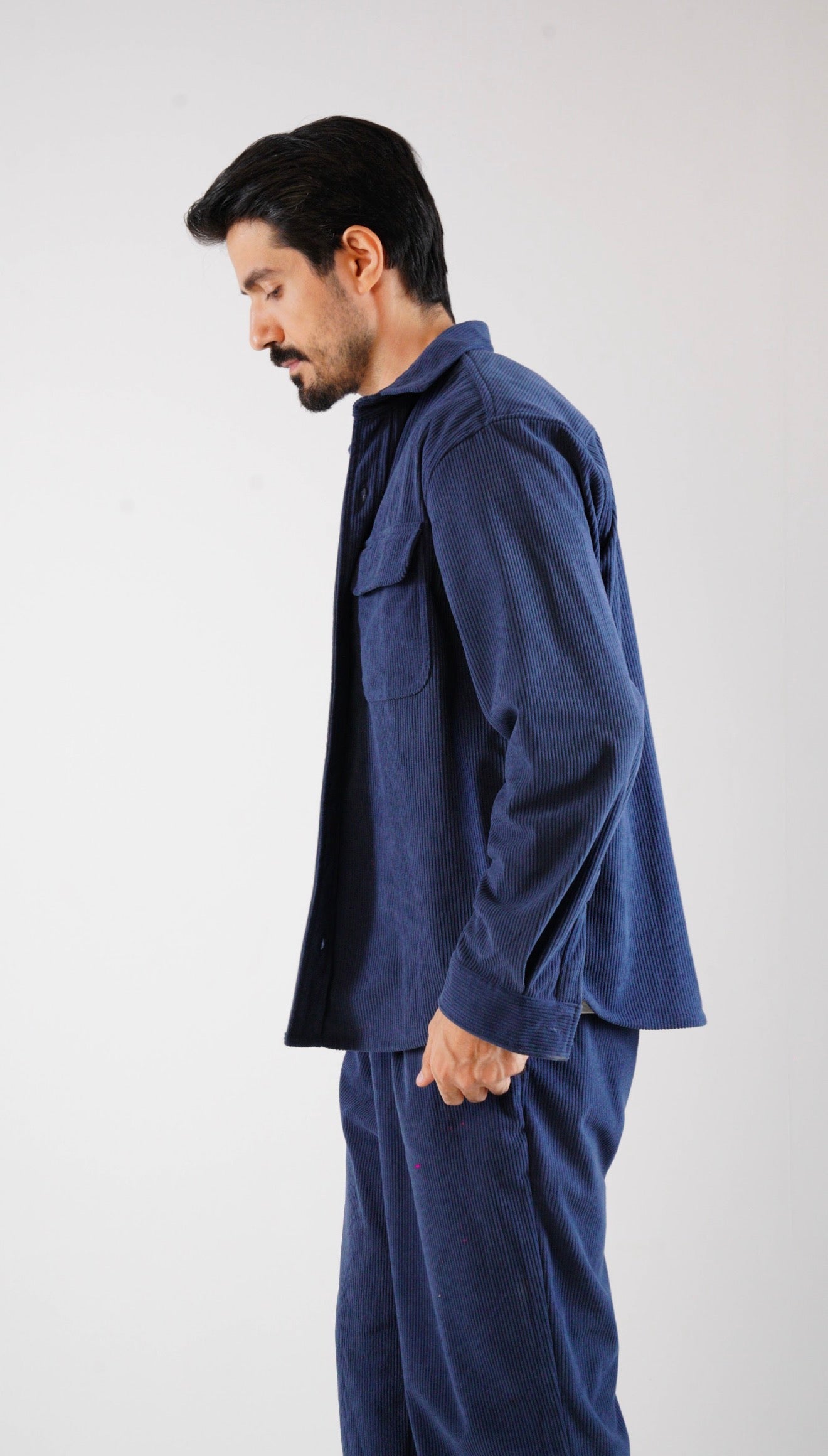 Corduroy Pleated shirt Navy blue