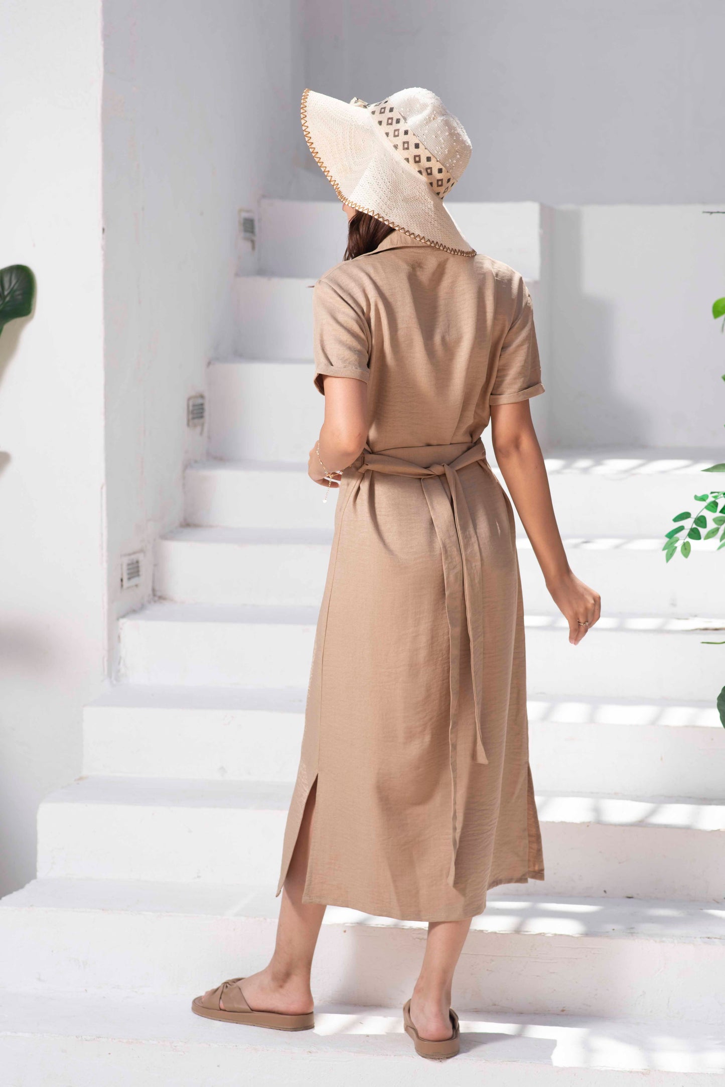 Linen Button Dress – Sandy Beige