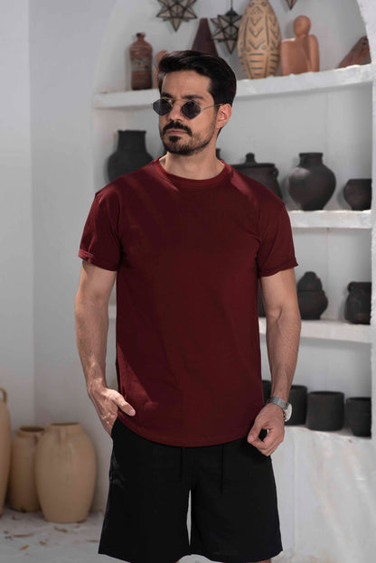 Burgundy Basic long fit T-shirt