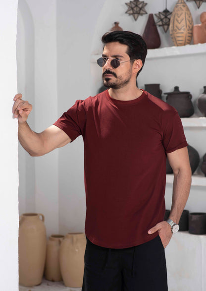 Burgundy Basic long fit T-shirt