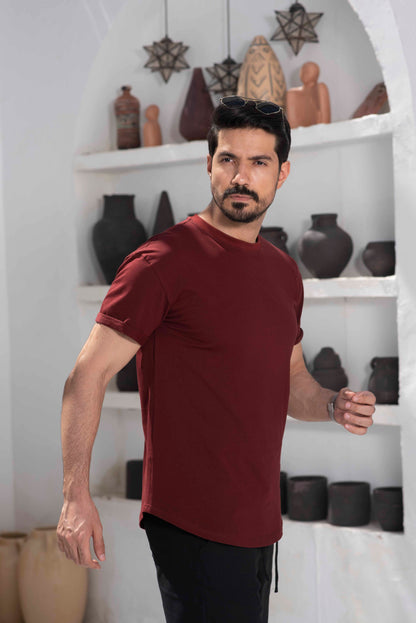 Burgundy Basic long fit T-shirt