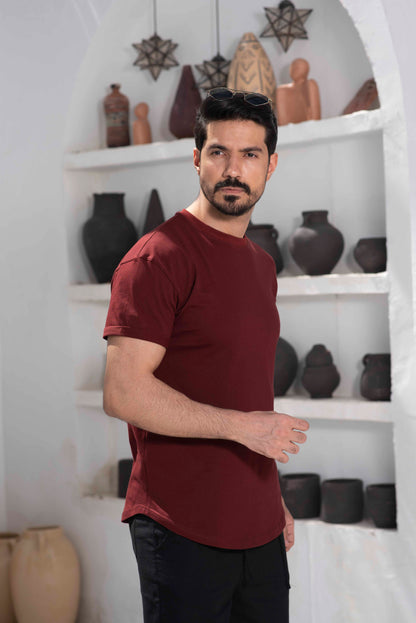 Burgundy Basic long fit T-shirt