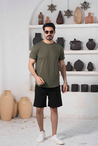 Basic Cotton long-fit T-Shirt – Olive Green
