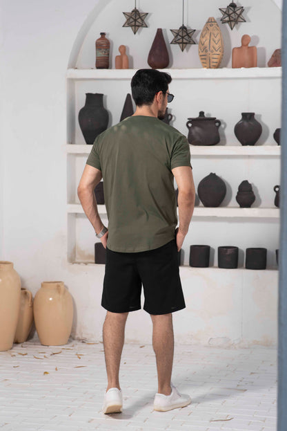 Basic Cotton long-fit T-Shirt – Olive Green