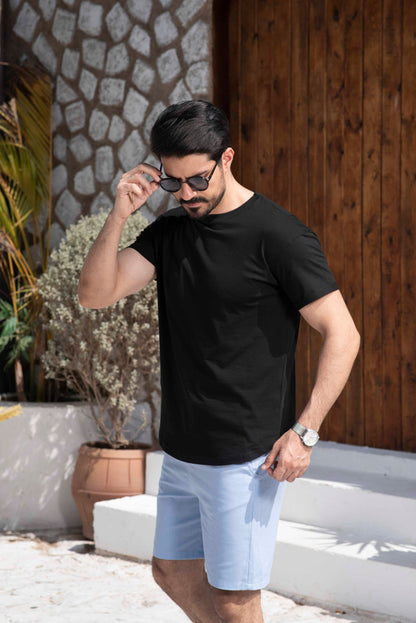 Basic Cotton long-fit T-Shirt – Black
