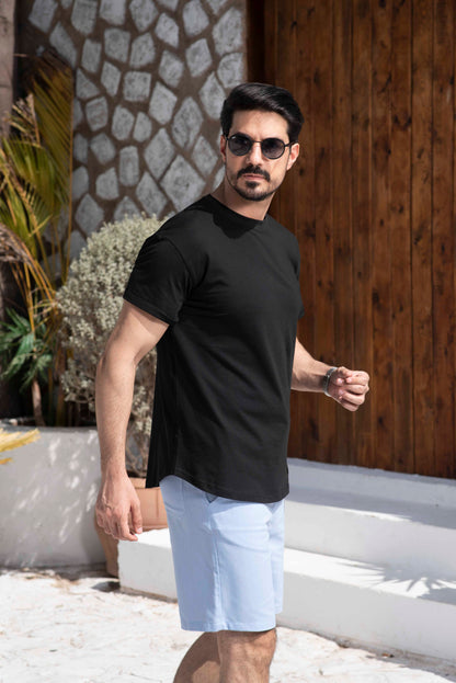 Basic Cotton long-fit T-Shirt – Black