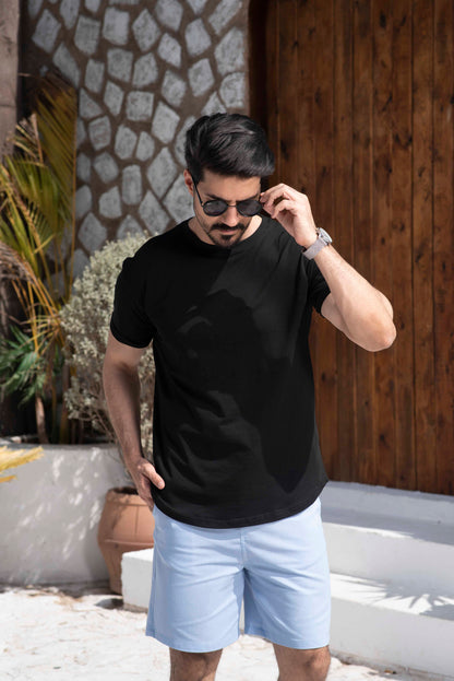 Basic Cotton long-fit T-Shirt – Black