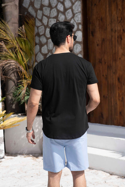 Basic Cotton long-fit T-Shirt – Black