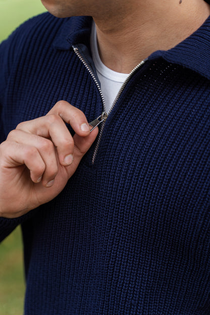 Navy Blue Quarter-Zip Knit Sweater