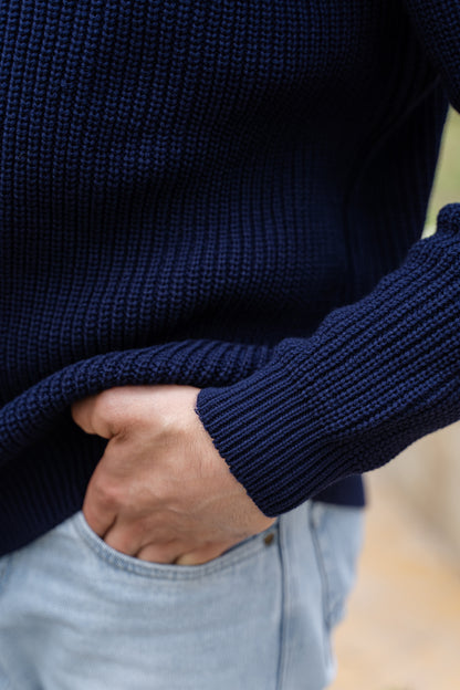Navy Blue Quarter-Zip Knit Sweater
