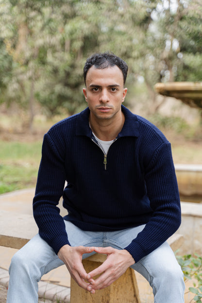 Navy Blue Quarter-Zip Knit Sweater