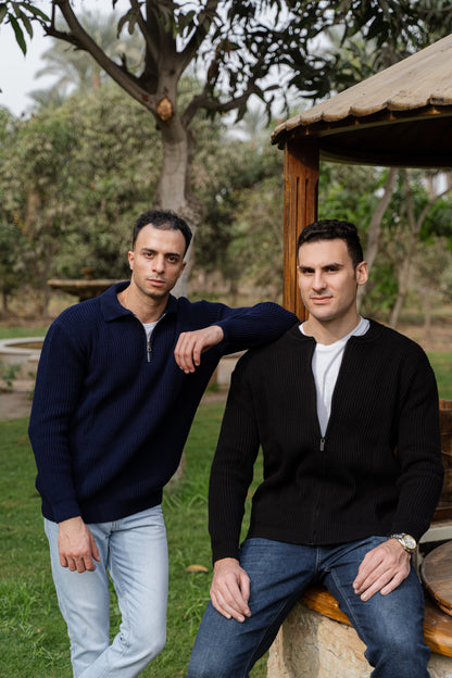 Navy Blue Quarter-Zip Knit Sweater