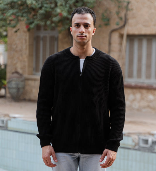 Black Zip Knit Cardigan