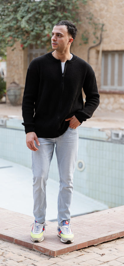 Black Zip Knit Cardigan