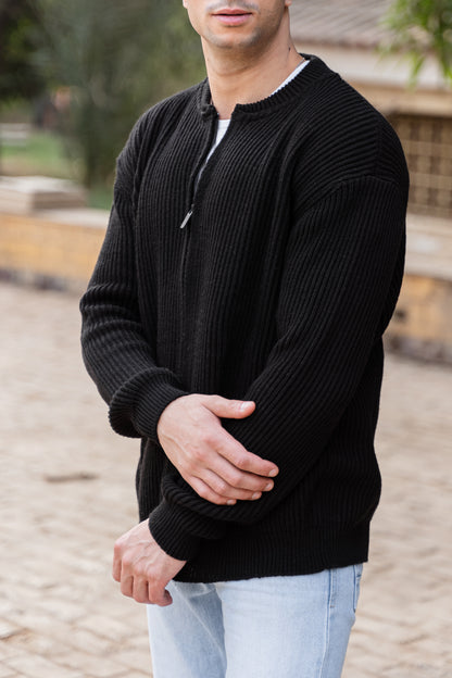 Black Zip Knit Cardigan
