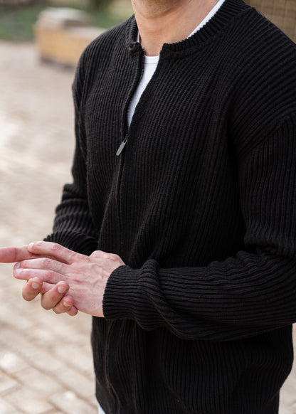 Black Zip Knit Cardigan