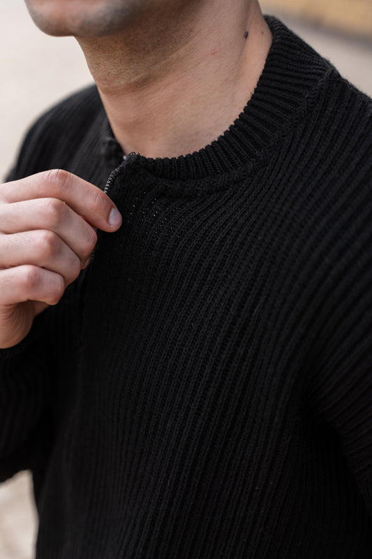 Black Zip Knit Cardigan