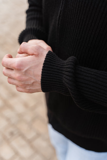 Black Zip Knit Cardigan