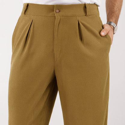 Corduroy Pleated Jogger Pants- Khaki Olive