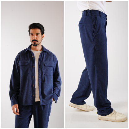 Corduroy Pleated set - Navy Blue